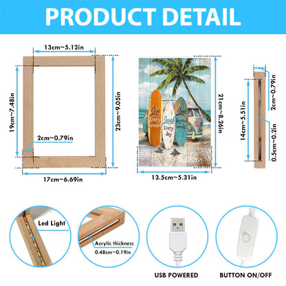 Live Every Moment Beach Little Sea Turtle Surfboard Frame Lamp Art - Christian Night Light - Bible Verse Wooden Lamp