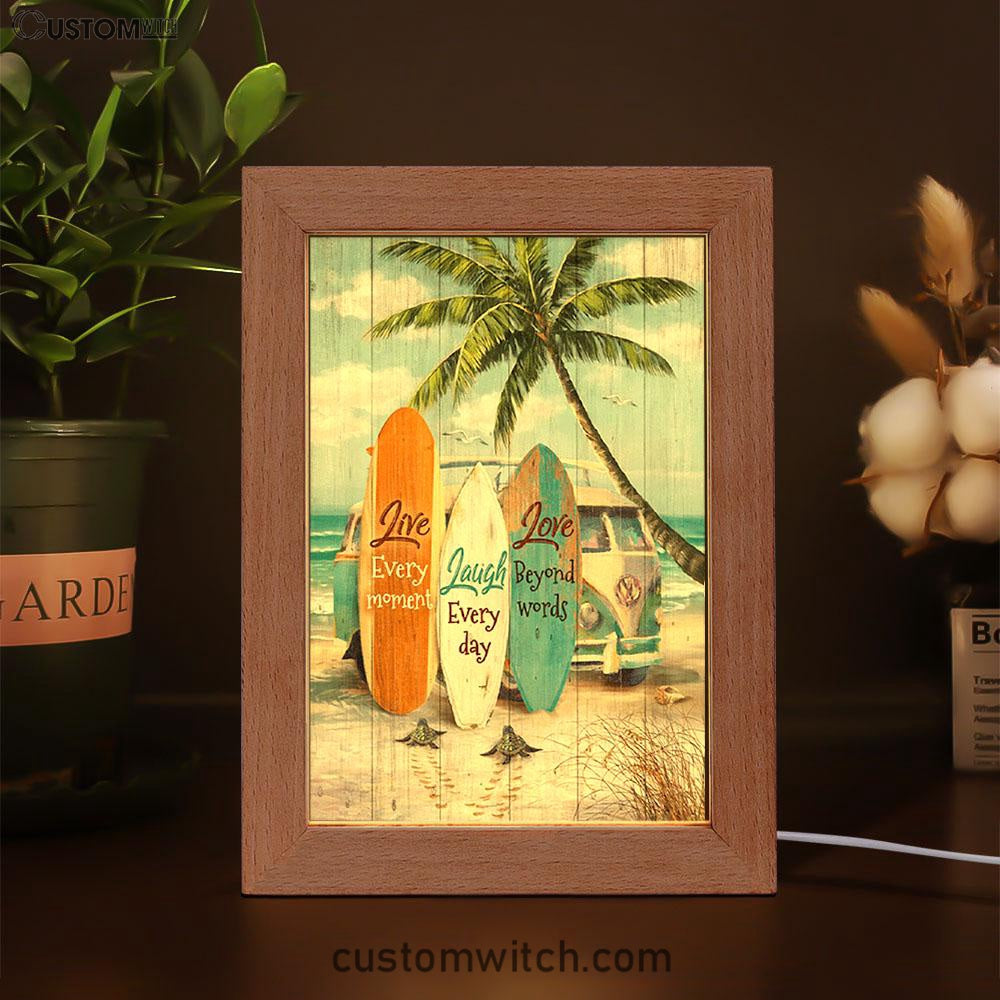 Live Every Moment Beach Little Sea Turtle Surfboard Frame Lamp Art - Christian Night Light - Bible Verse Wooden Lamp