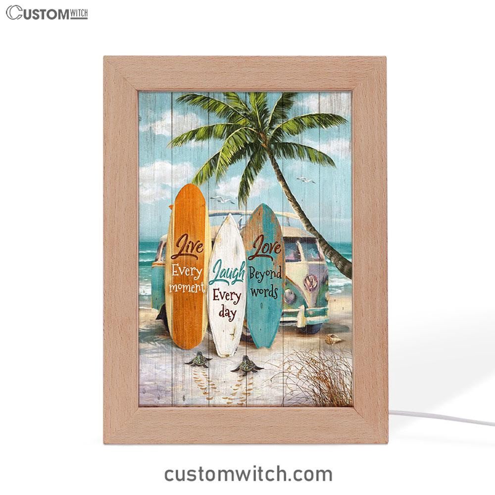 Live Every Moment Beach Little Sea Turtle Surfboard Frame Lamp Art - Christian Night Light - Bible Verse Wooden Lamp