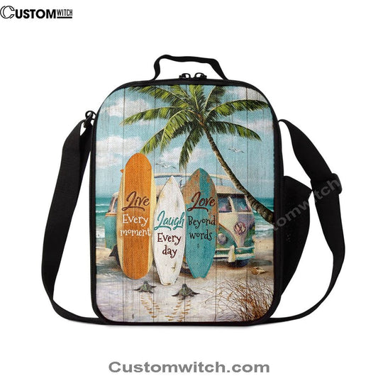 Live Every Moment Beach Little Sea Turtle Surfboard Lunch Bag, Bible Verse Lunch Bag For Men And Women