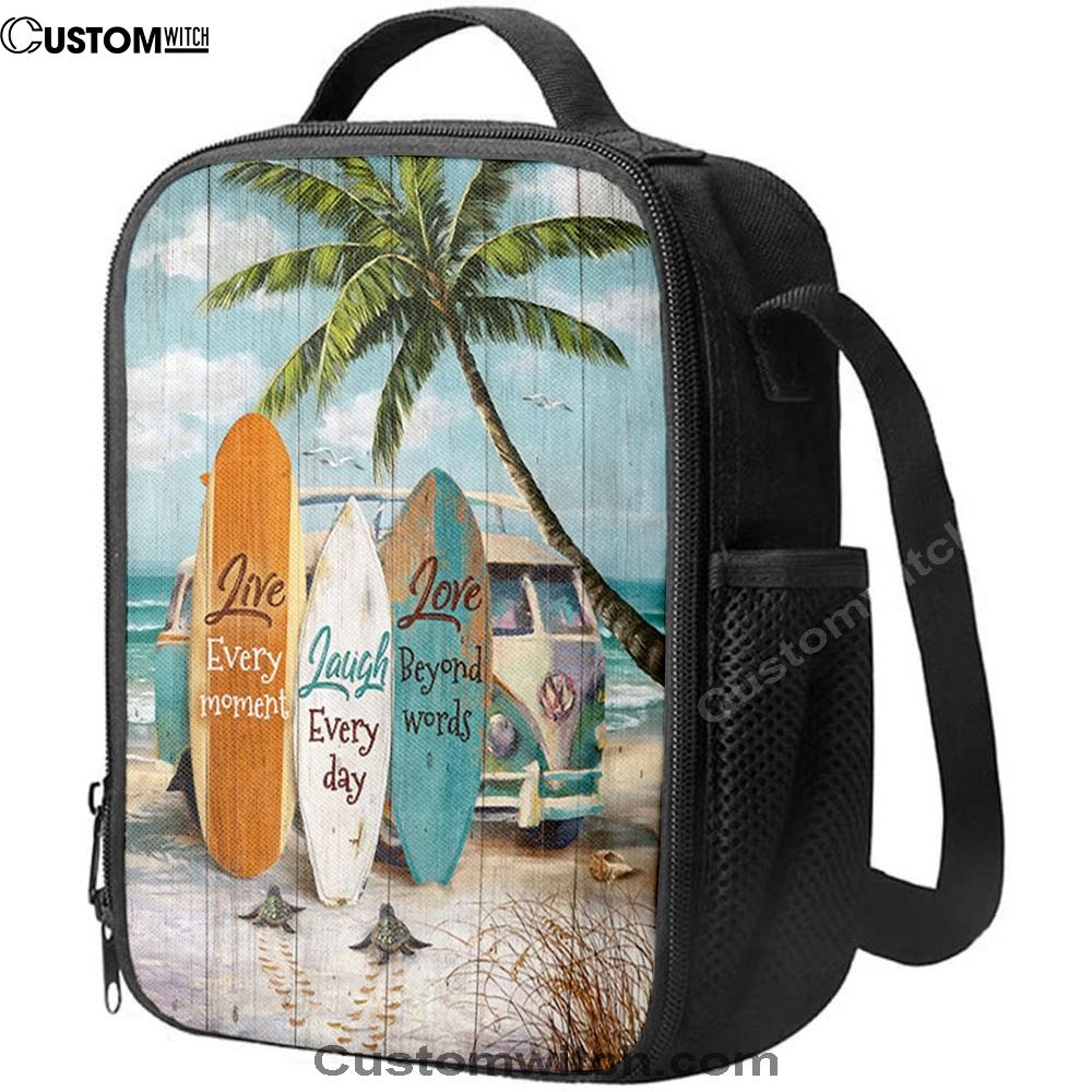 Live Every Moment Beach Little Sea Turtle Surfboard Lunch Bag, Bible Verse Lunch Bag For Men And Women