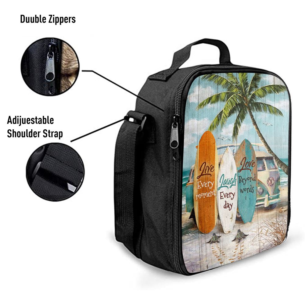 Live Every Moment Beach Little Sea Turtle Surfboard Lunch Bag, Bible Verse Lunch Bag For Men And Women