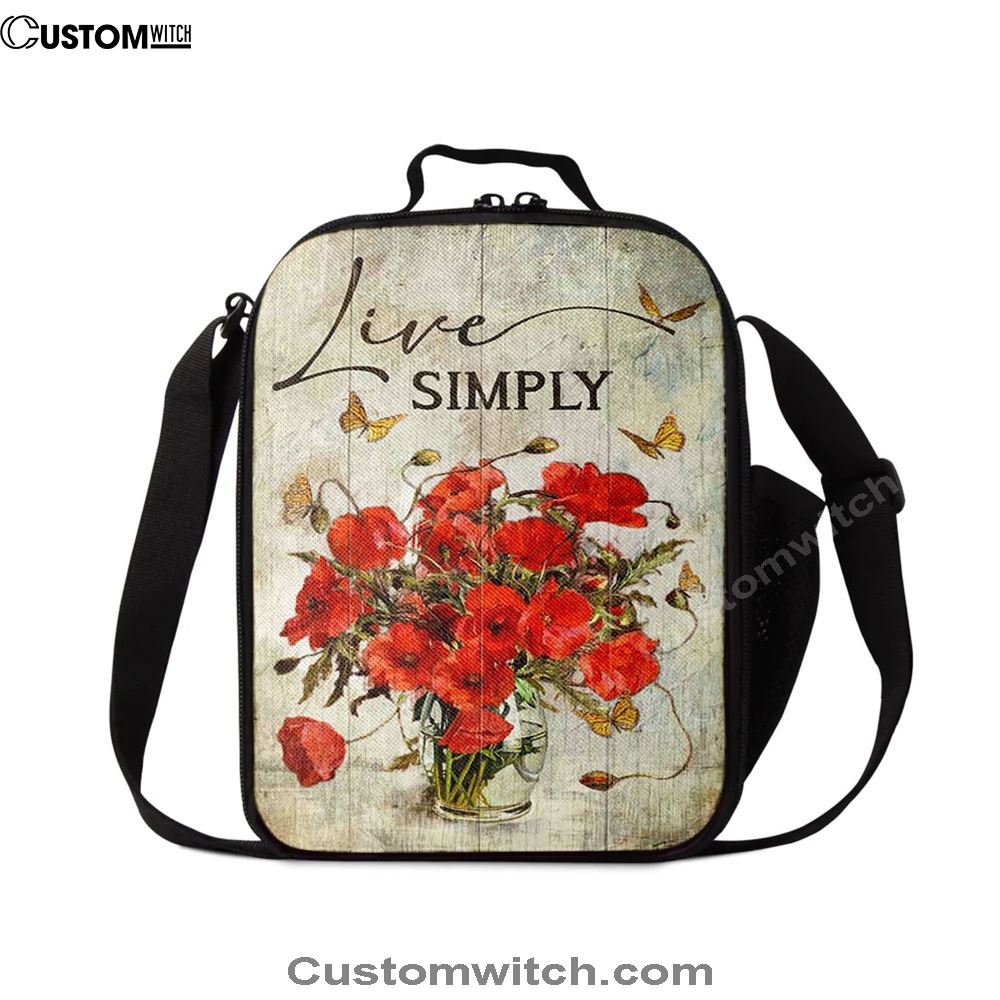 Live Simply Poppy Flower Yellow Butterfly Lunch Bag, Bible Verse Lunch Bag For Men And Women