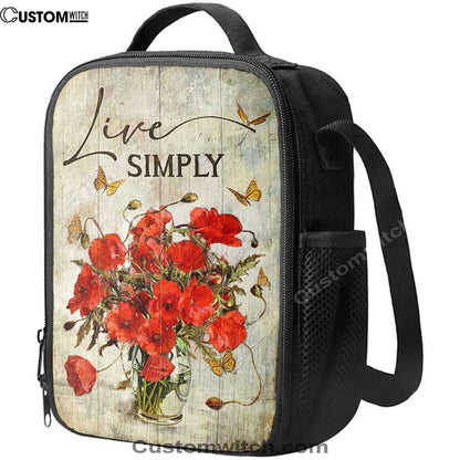 Live Simply Poppy Flower Yellow Butterfly Lunch Bag, Bible Verse Lunch Bag For Men And Women