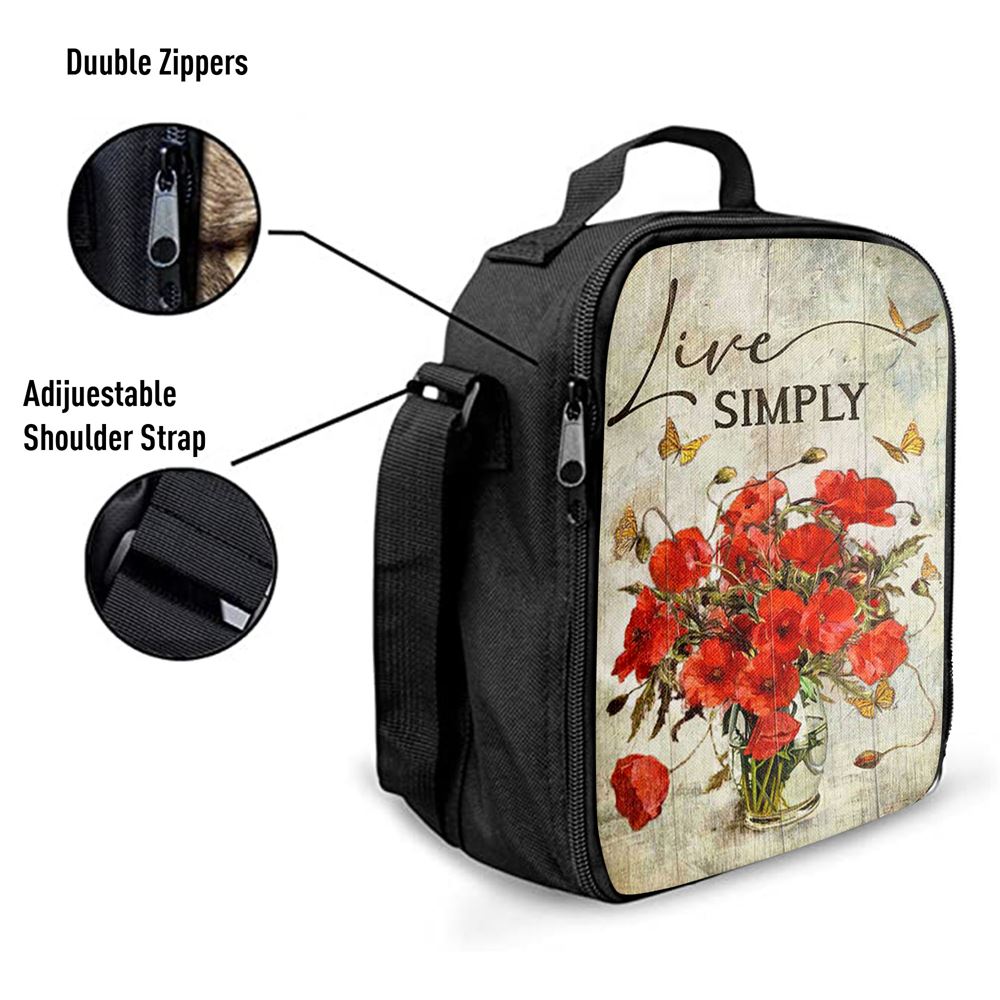 Live Simply Poppy Flower Yellow Butterfly Lunch Bag, Bible Verse Lunch Bag For Men And Women