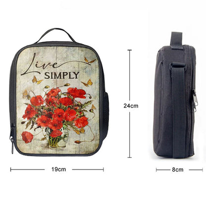 Live Simply Poppy Flower Yellow Butterfly Lunch Bag, Bible Verse Lunch Bag For Men And Women