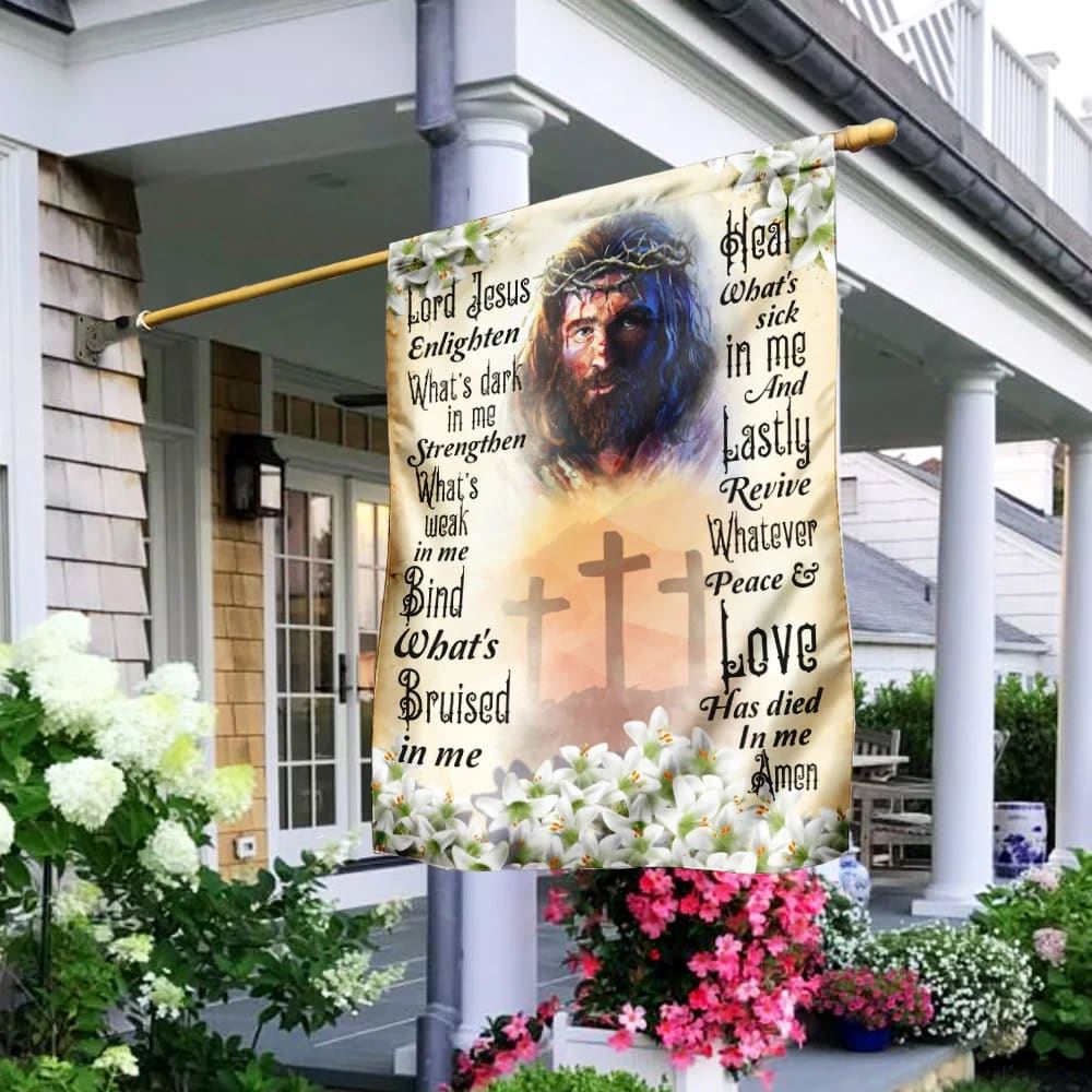 Lord Jesus Enlighten What's Dark In Me Christian House Flags, Christian Flag, Scripture Flag, Garden Banner