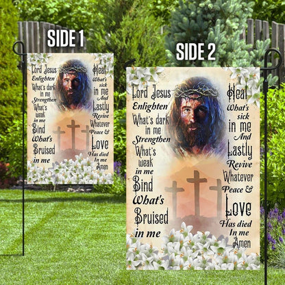 Lord Jesus Enlighten What's Dark In Me Christian House Flags, Christian Flag, Scripture Flag, Garden Banner