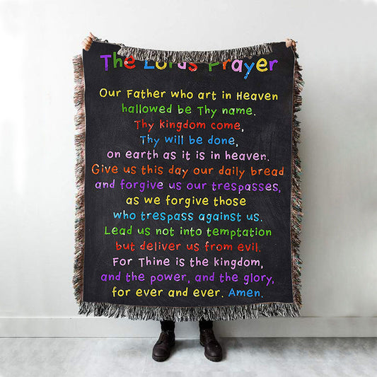 Lords Prayer Woven Boho Blanket - Catholic Gifts For Bible - Christian Woven Throw Blanket Decor