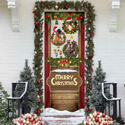 Love Boxer Dog Christmas Door Cover, Christmas Garage Door Covers, Christmas Outdoor Decoration