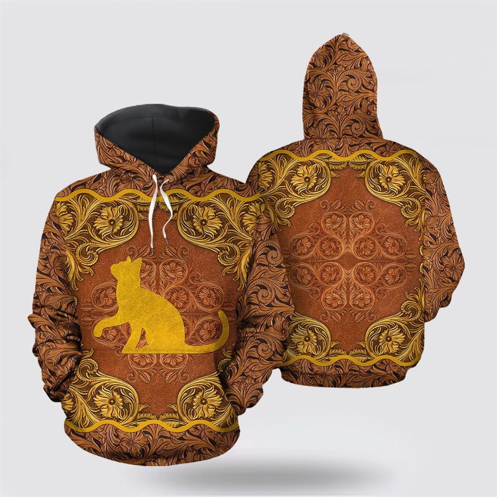 Love Cat Antique Golden All Over Print 3D Hoodie For Men And Women, Christmas Cat Hoodie, Christmas Hoodie Cute, Christmas Fashion
