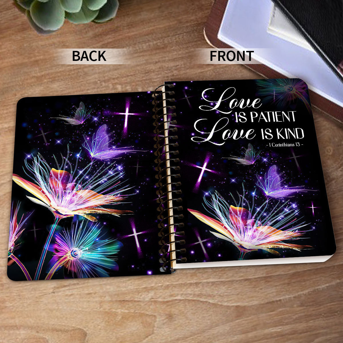 Love Is Patient 1 Corinthians 13 Cross And Dandelion Spiral Journal, Spiritual Gift Faith For Christians