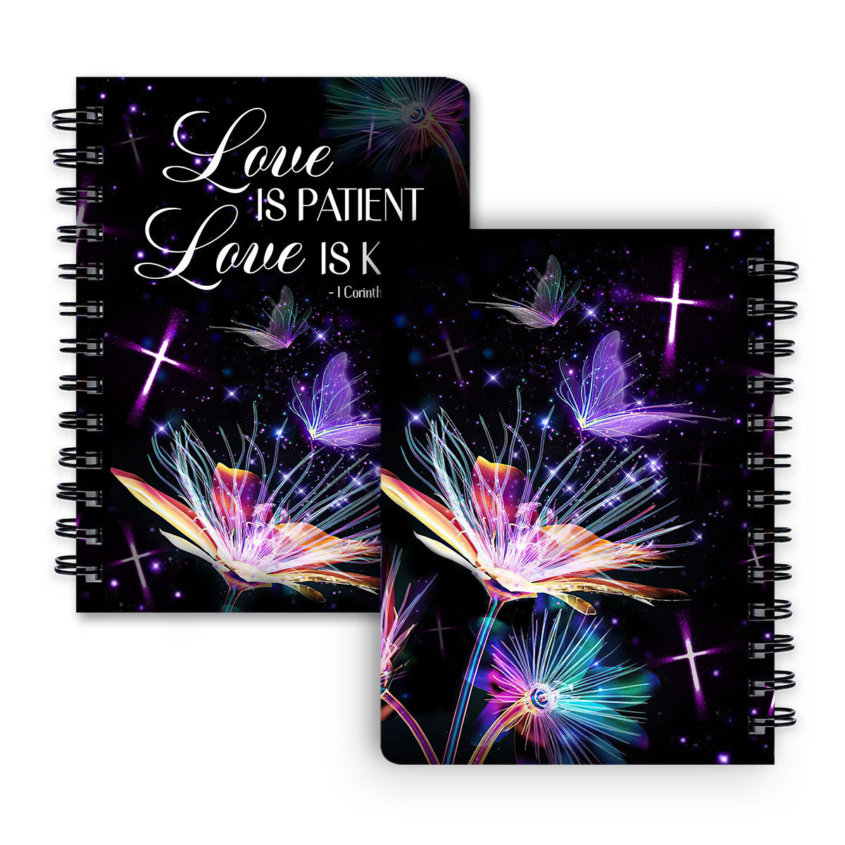 Love Is Patient 1 Corinthians 13 Cross And Dandelion Spiral Journal, Spiritual Gift Faith For Christians