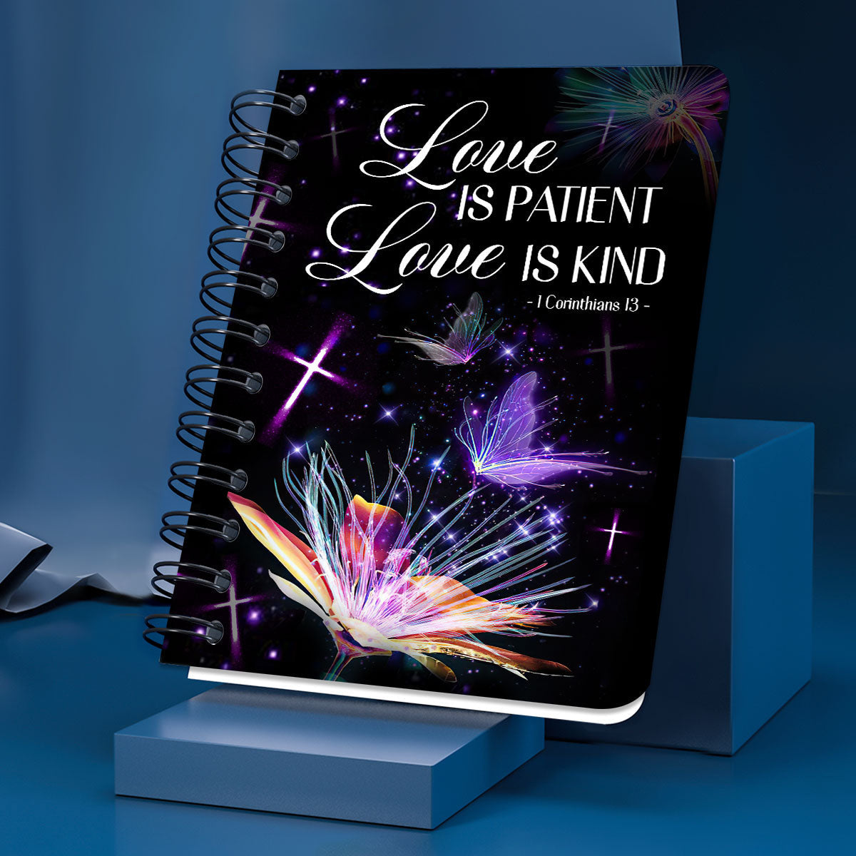Love Is Patient 1 Corinthians 13 Cross And Dandelion Spiral Journal, Spiritual Gift Faith For Christians