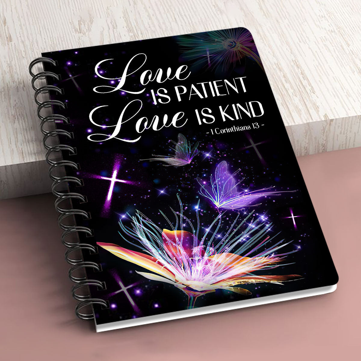 Love Is Patient 1 Corinthians 13 Cross And Dandelion Spiral Journal, Spiritual Gift Faith For Christians