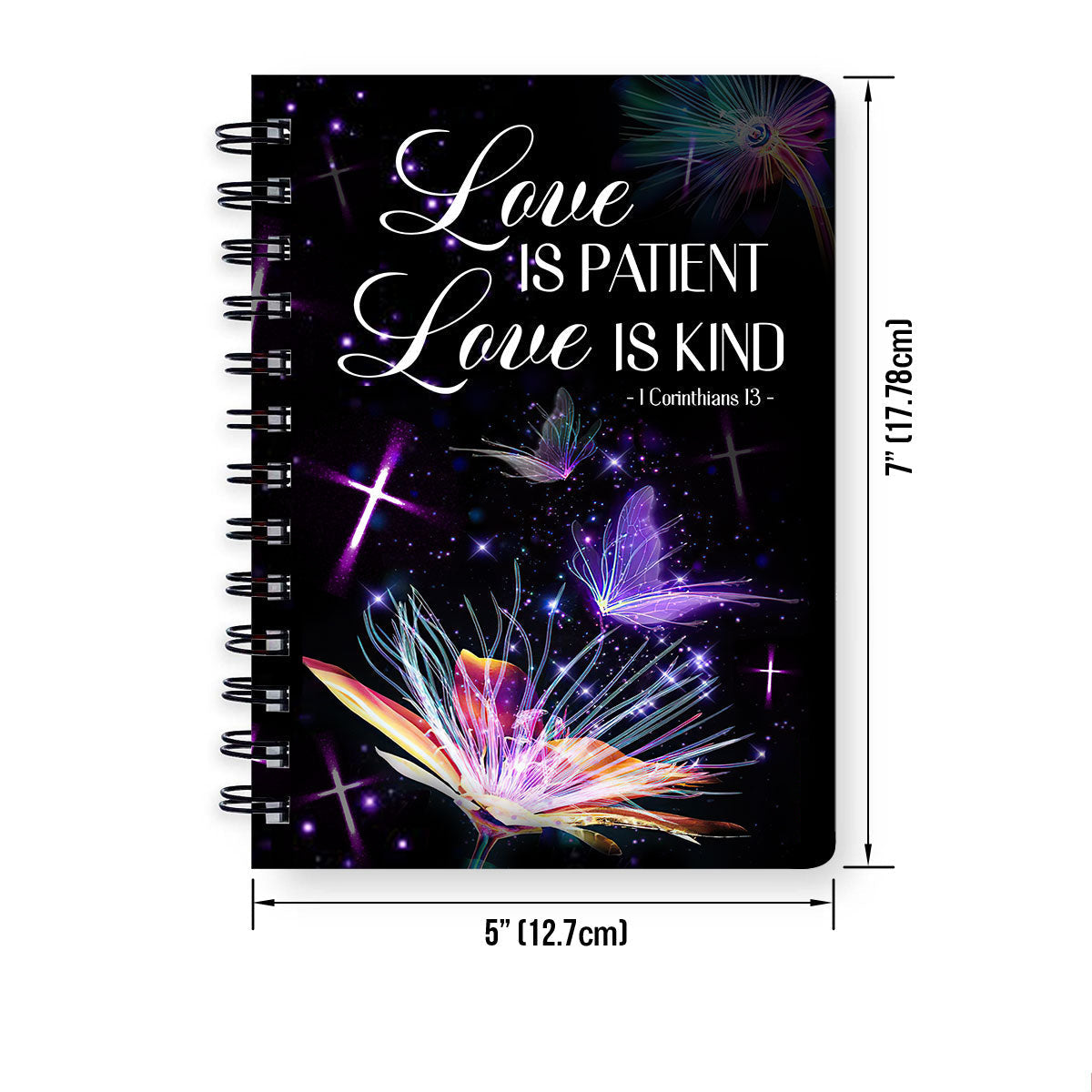 Love Is Patient 1 Corinthians 13 Cross And Dandelion Spiral Journal, Spiritual Gift Faith For Christians