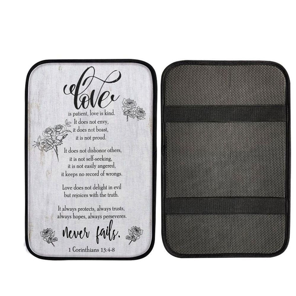 Love Is Patient Love Is Kind 1 Corinthians 134-8 Bible Verse Car Center Console Cover, Christian Gift Car Armrest Pad