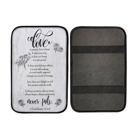 Love Is Patient Love Is Kind 1 Corinthians 134-8 Bible Verse Car Center Console Cover, Christian Gift Car Armrest Pad