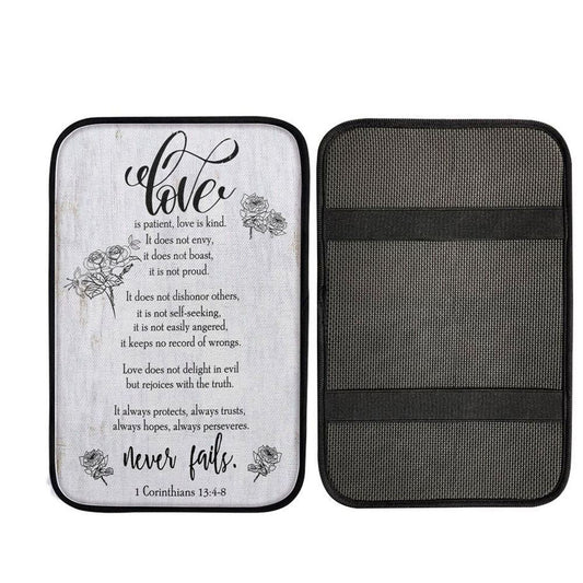 Love Is Patient Love Is Kind 1 Corinthians 134-8 Bible Verse Car Center Console Cover, Christian Gift Car Armrest Pad