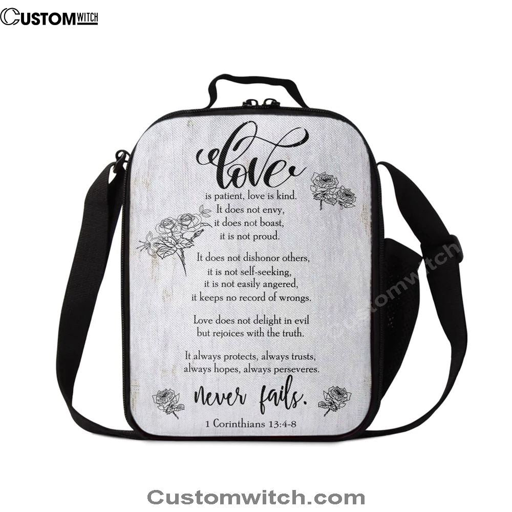Love Is Patient Love Is Kind 1 Corinthians 134-8 Bible Verse Lunch Bag, Bible Verse Lunch Bag For Men And Women