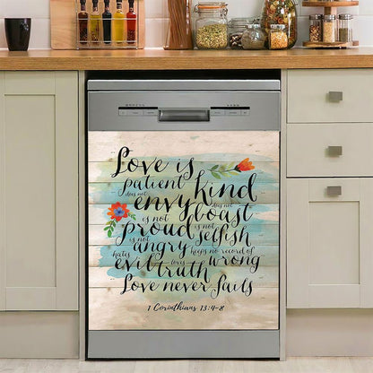 Love Is Patient Love Is Kind 1 Corinthians 134 8 Bible Verse Dishwasher Cover, Bible Verse Dishwasher Wrap, Scripture Kitchen Decoration