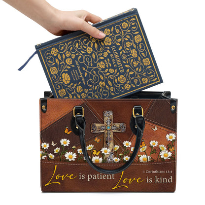 Love Is Patient Old Rugged Cross Leather Handbag, Religious Gifts For Women, Women Pu Leather Bag