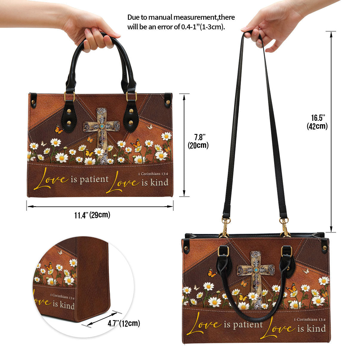 Love Is Patient Old Rugged Cross Leather Handbag, Religious Gifts For Women, Women Pu Leather Bag