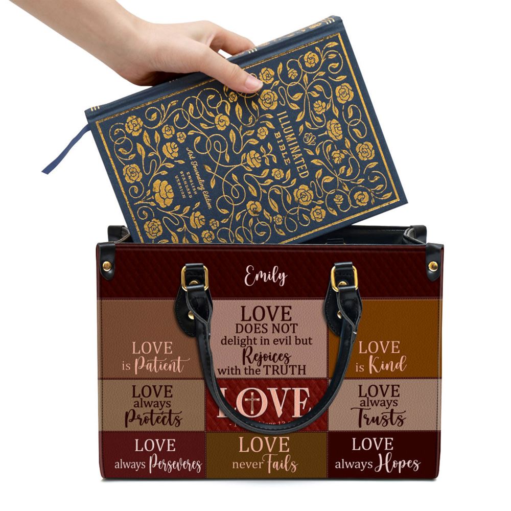 Love Is Patient Personalized Leather Handbag With Handle Spiritual Gifts For Christian Women