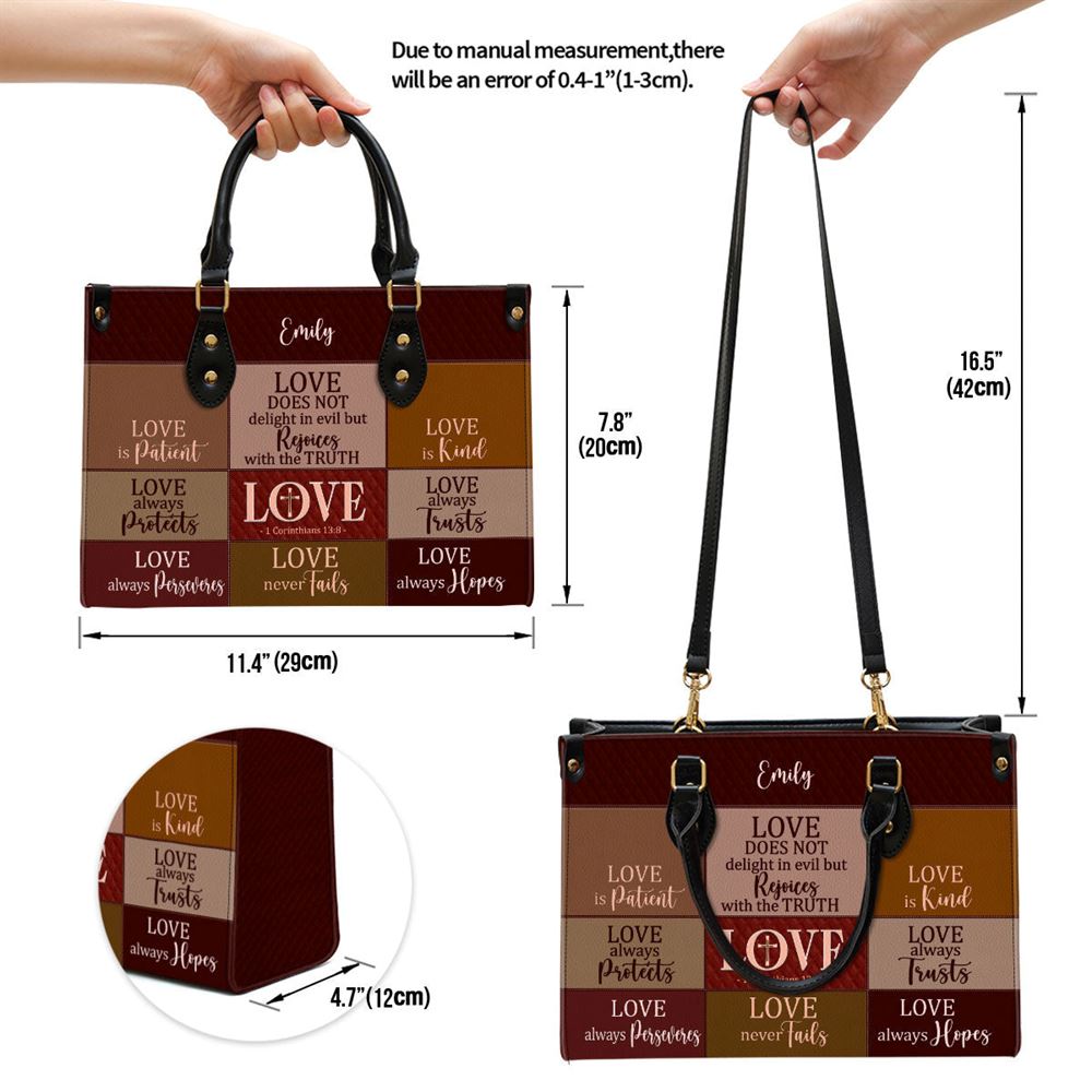 Love Is Patient Personalized Leather Handbag With Handle Spiritual Gifts For Christian Women