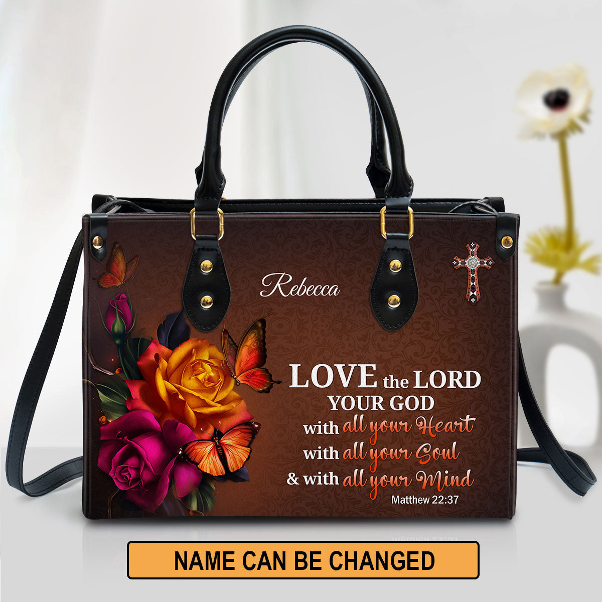 Love The Lord Your God With All Your Heart Awesome Personalized Leather Bag For Women, Religious Gifts For Women