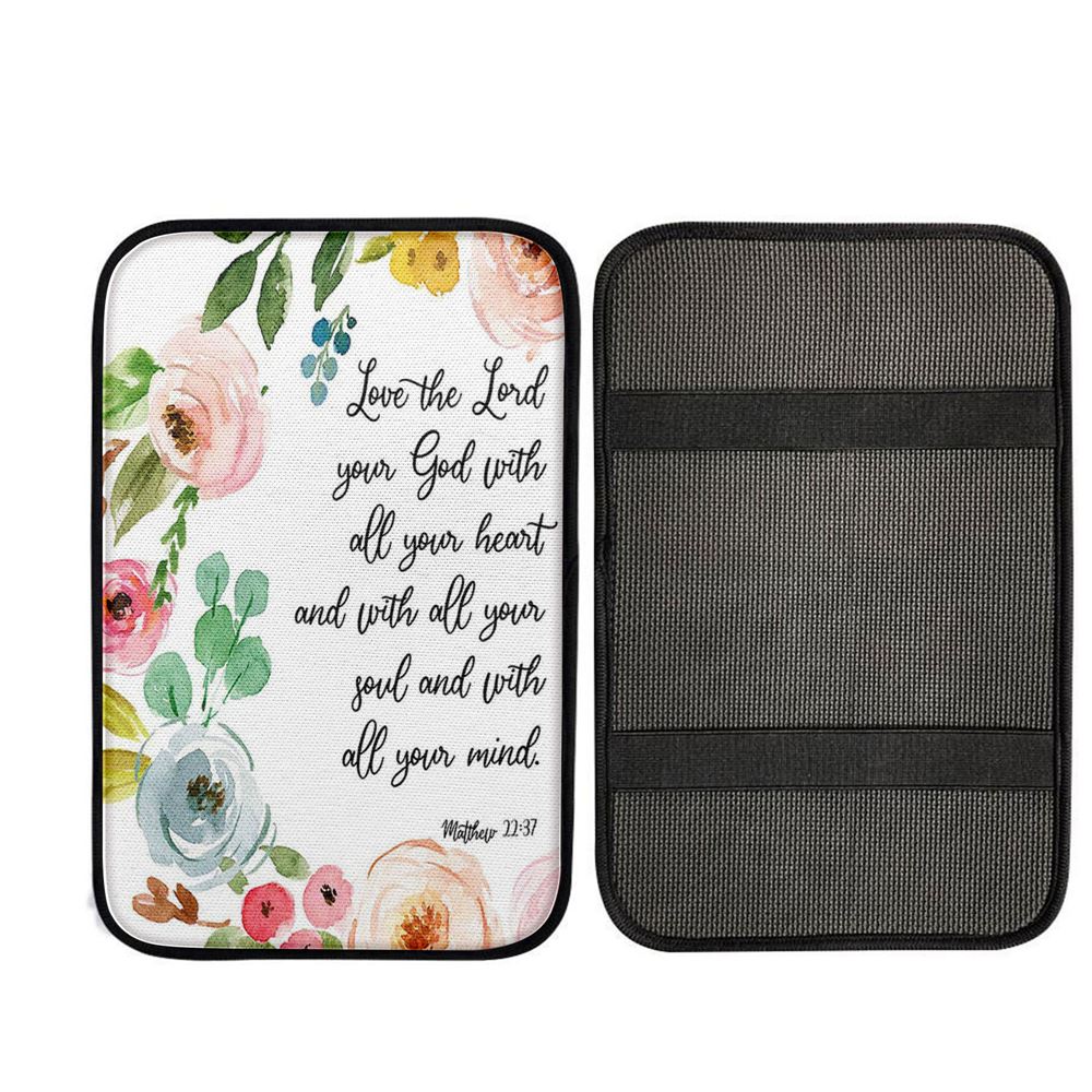 Love The Lord Your God With All Your Heart Car Center Console Cover, Religious Car Armrest Accessories