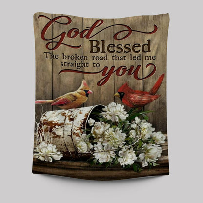 Lovely Cardinal Painting, Gorgeous Peony, God Blessed The Broken Road Tapestry