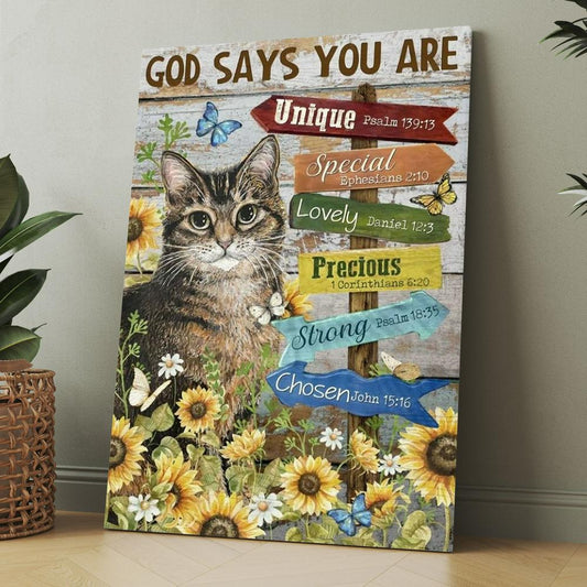 Lovely Cat, Sunflower Garden, Pretty Butterfly, God Says You Arecanvas, Christmas Gift for Christian