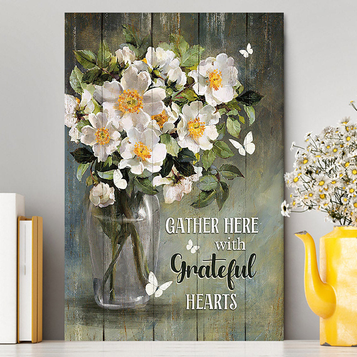 Magnolias Flower Gather Here With Grateful Hearts Canvas - Christian Wall Art - Religious Home Decor