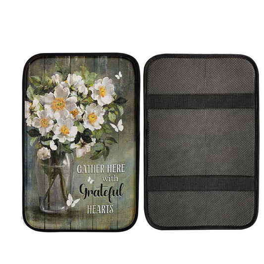 Magnolias Flower Gather Here With Grateful Hearts Car Armrest Pad, Religious Car Armrest Accessories