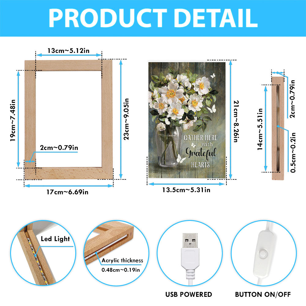 Magnolias Flower Gather Here With Grateful Hearts Frame Lamp - Christian Art - Religious Home Decor
