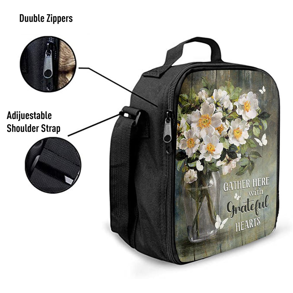 Magnolias Flower Gather Here With Grateful Hearts Lunch Bag, Bible Verse Lunch Bag For Men And Women