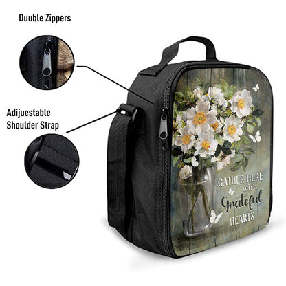 Magnolias Flower Gather Here With Grateful Hearts Lunch Bag, Bible Verse Lunch Bag For Men And Women
