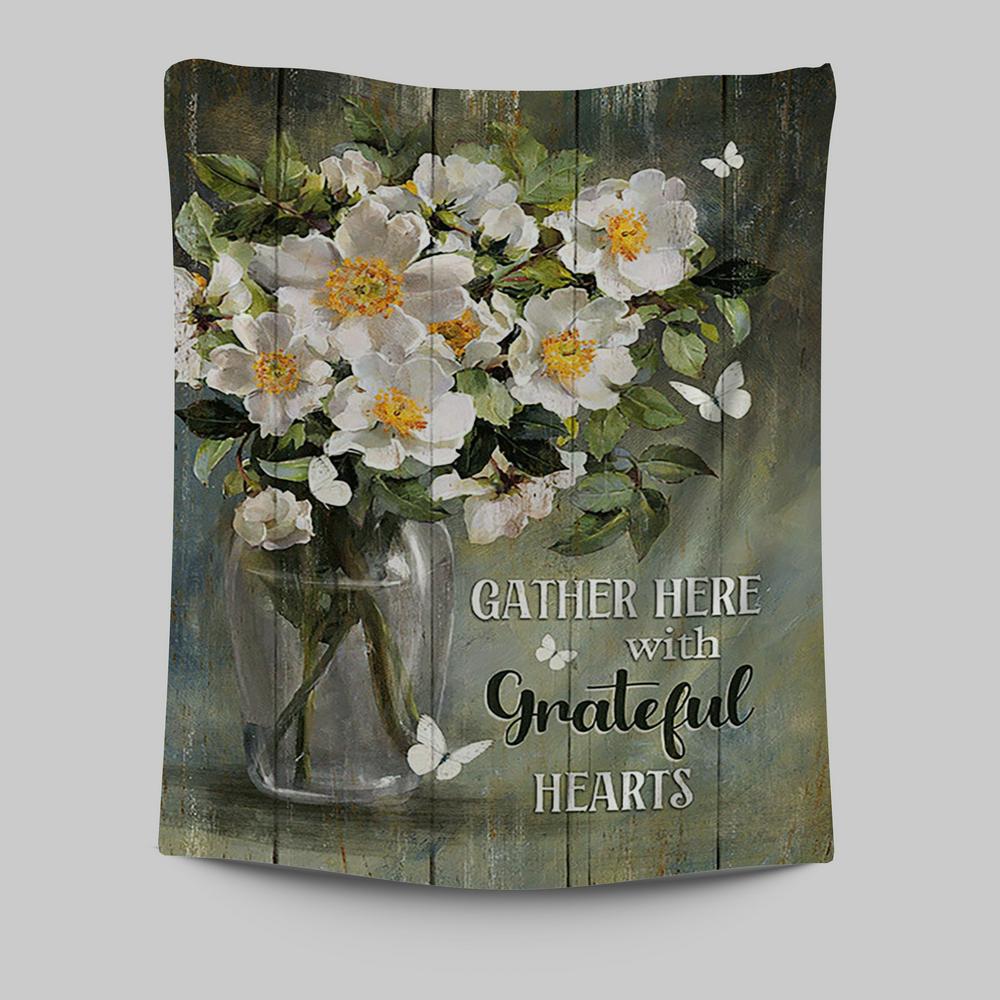 Magnolias Flower Gather Here With Grateful Hearts Tapestry - Christian Wall Art - Religious Home Decor