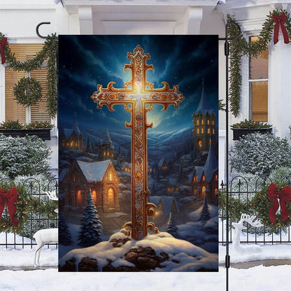 Majestic Midnight Cross Flag, Christian Christmas House Flag, Christmas Outdoor Decor Ideas