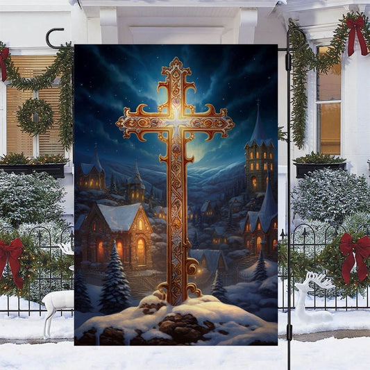 Majestic Midnight Cross Flag, Christian Christmas House Flag, Christmas Outdoor Decor Ideas