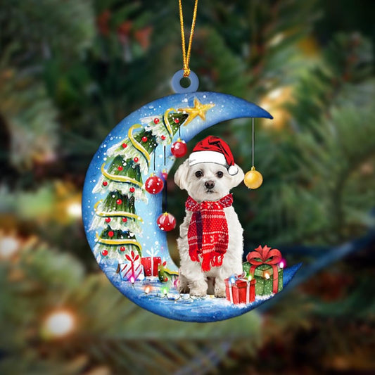 Maltese On The Moon Merry Christmas Hanging Ornaments, Christmas Gift, Christmas Tree Decorations, Christmas Ornament 2023