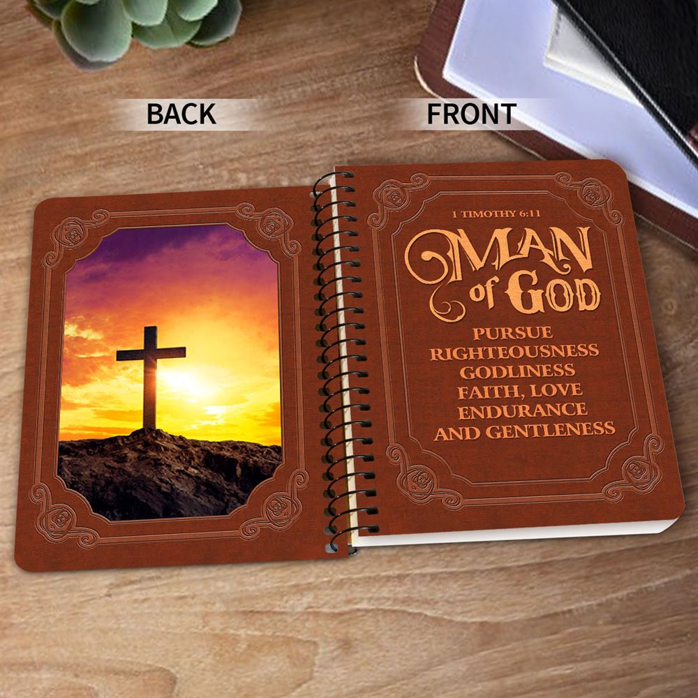 Man Of God 1 Timothy 611 Cross Spiral Notebook, Christian Spiral Notebooks