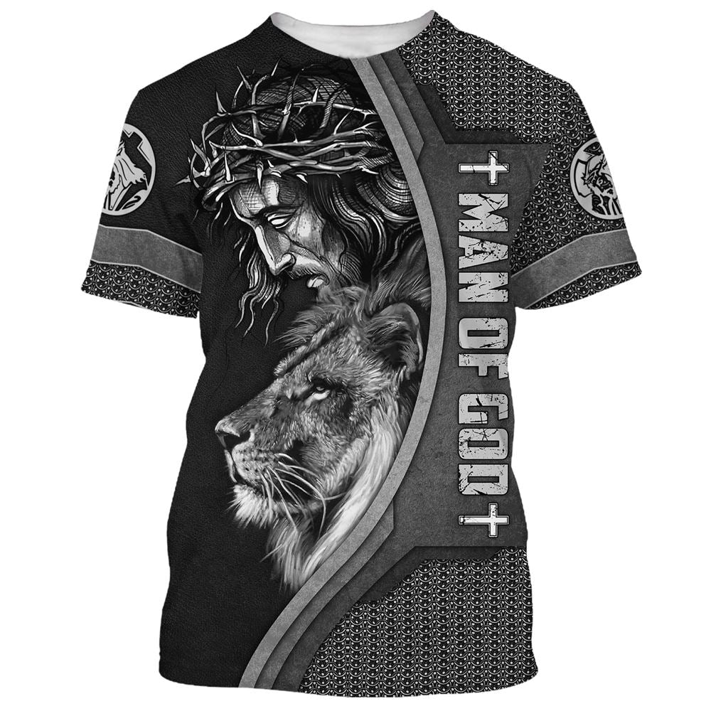 Man Of God Jesus And The Lion Of Judah All Over Print 3D T Shirt For Men And Women, Christian T-Shirt, Faith Shirt
