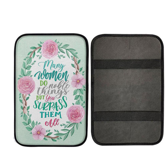 Many Women Do Noble Things Proverbs 3129 Car Center Console Cover, Religious Car Armrest Accessories