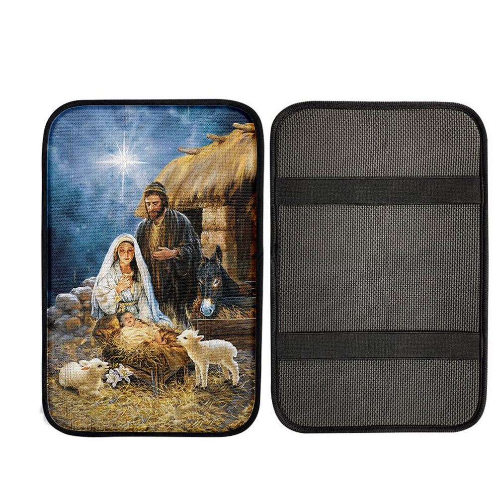 Maria Baby Jesus Was Born In Christmas Night Car Center Console Cover, Christian Gift Car Armrest Pad