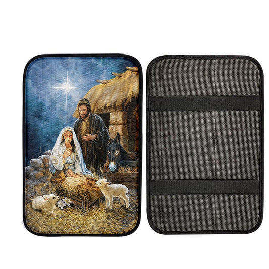 Maria Baby Jesus Was Born In Christmas Night Car Center Console Cover, Christian Gift Car Armrest Pad