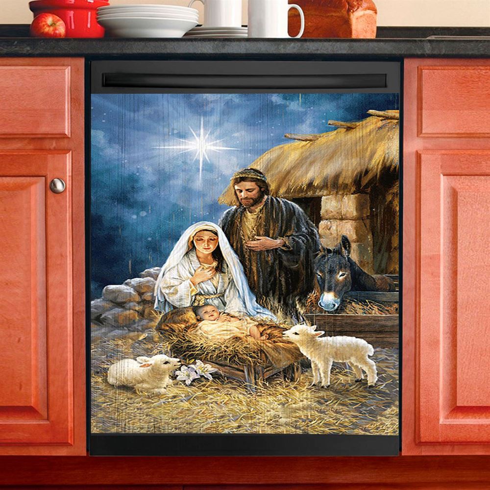 Maria Baby Jesus Was Born In Christmas Night Dishwasher Cover, Inspirational Dishwasher Wrap, Christian Kitchen Decoration