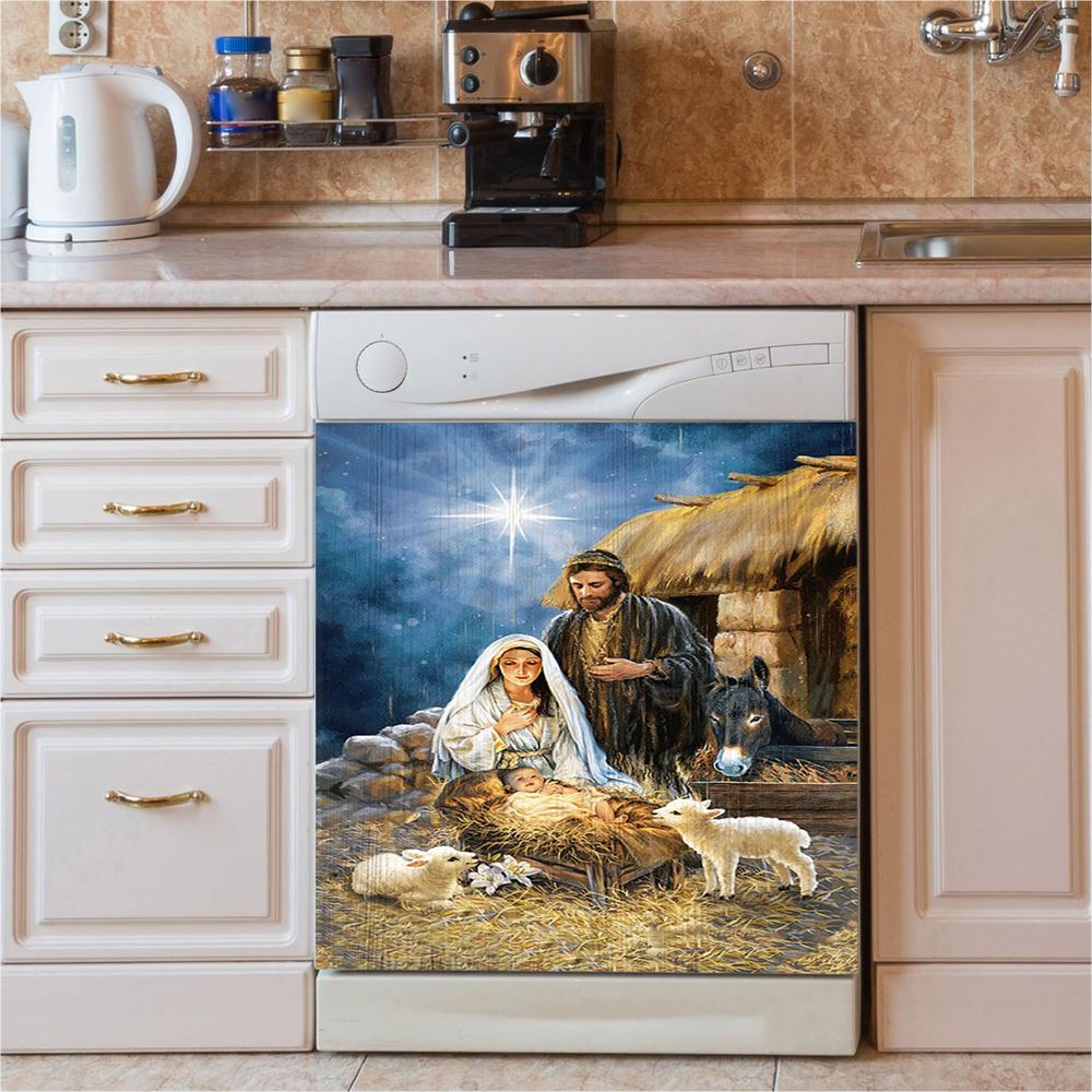 Maria Baby Jesus Was Born In Christmas Night Dishwasher Cover, Inspirational Dishwasher Wrap, Christian Kitchen Decoration