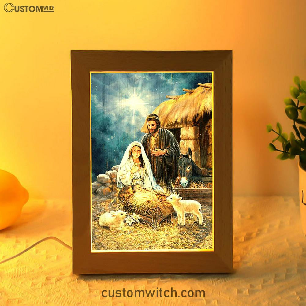 Maria Baby Jesus Was Born In Christmas Night Frame Lamp Print - Inspirational Frame Lamp Art - Christian Art Home Decor